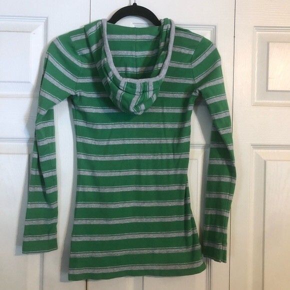 JUICY COUTURE Small Green Gray Hooded Sweatshirt V-Neck Pullover Lightweight - Picture 6 of 6